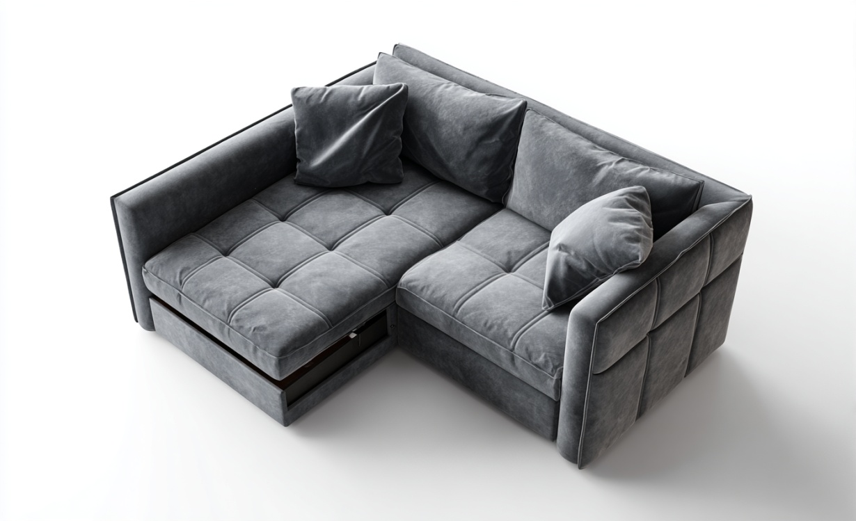 Diseño de cajón de almacenamiento para sofá esquinero de tela gris oscuro