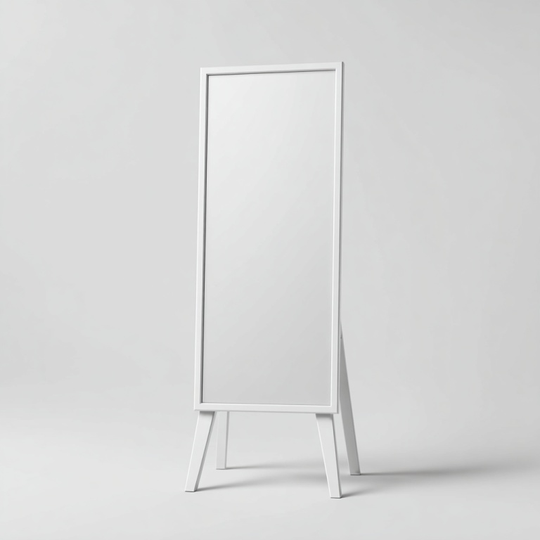 Espejo de pie con marco blanco sencillo