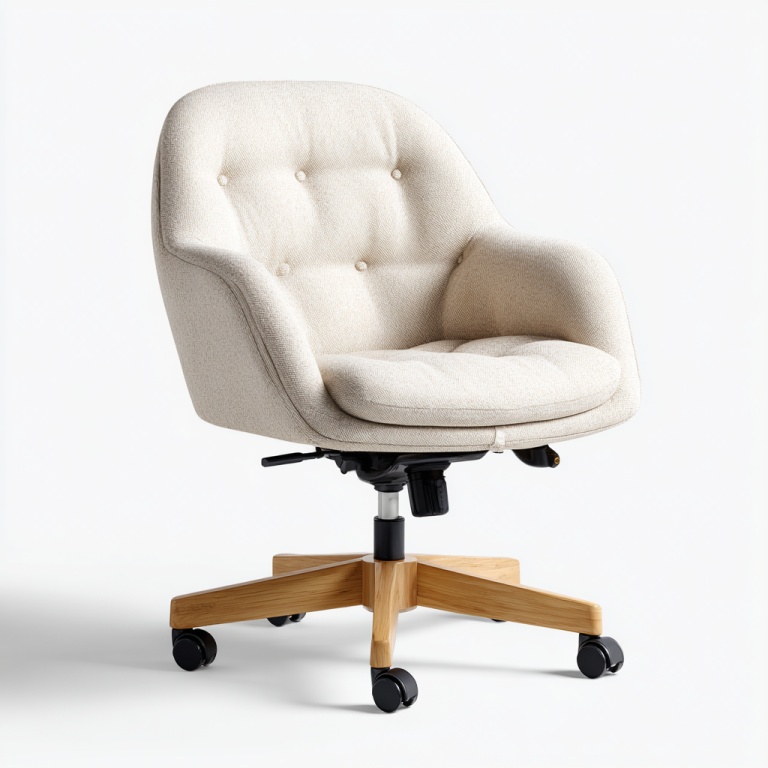 Silla de oficina giratoria beige ajustable para oficina en casa con silla de ruedas deslizante