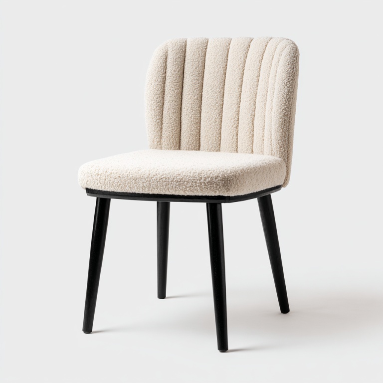 Silla de comedor con respaldo tapizado en terciopelo, patas de madera maciza negra, silla individual color blanco roto