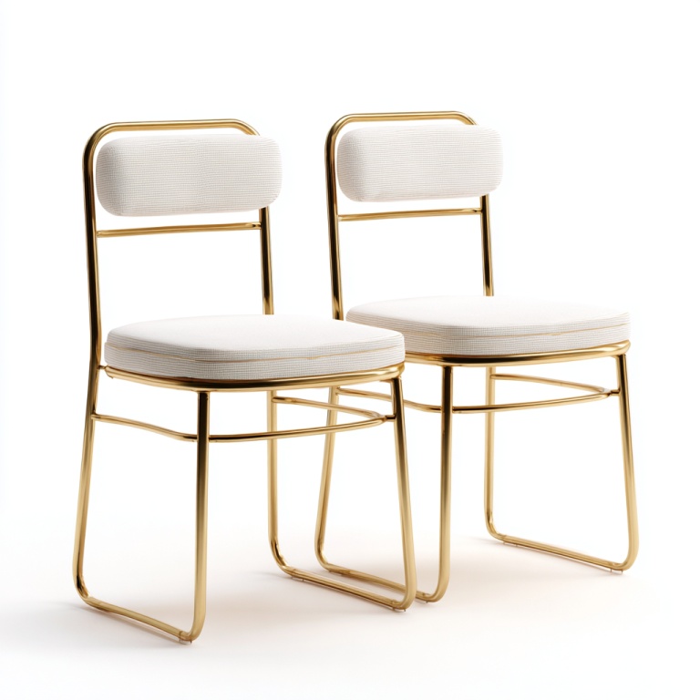 Silla de comedor moderna con estructura de metal, doble juego tapizado en blanco.