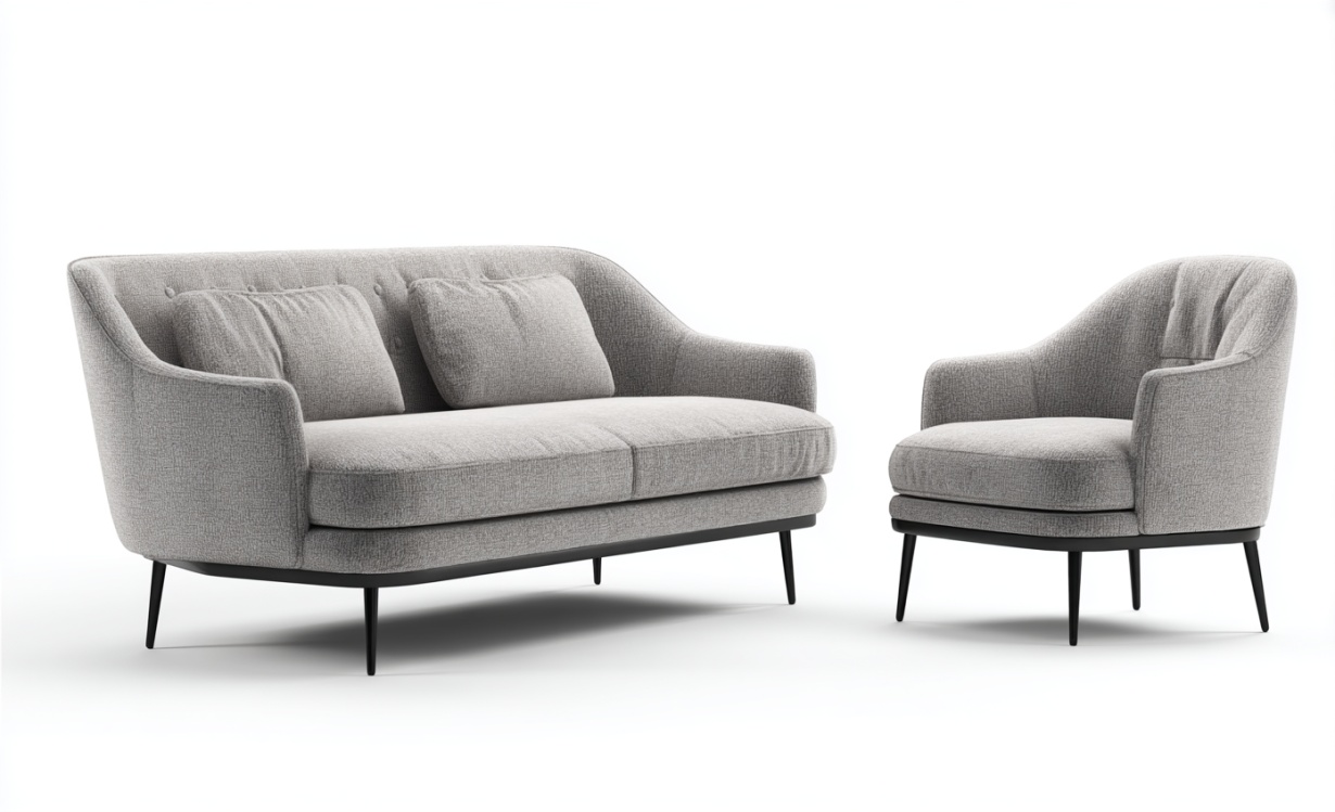 Conjunto de sofá de dos piezas de tela gris (sofá doble + sofá individual)