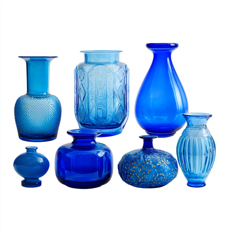 Juego de adornos de jarrón de vidrio azul (7 piezas)