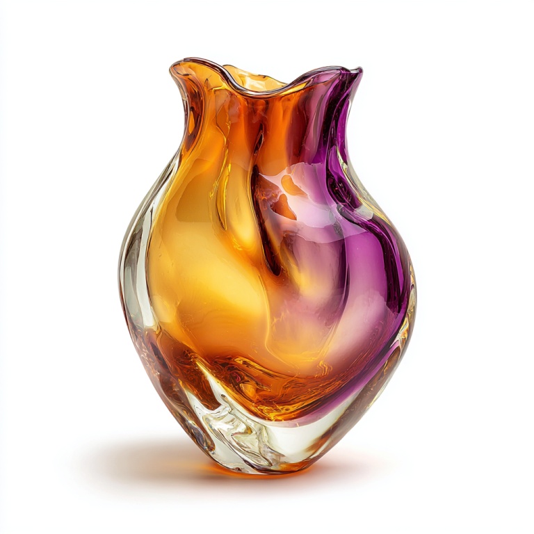 Jarrón de vidrio degradado naranja y morado, adornos decorativos para el hogar.