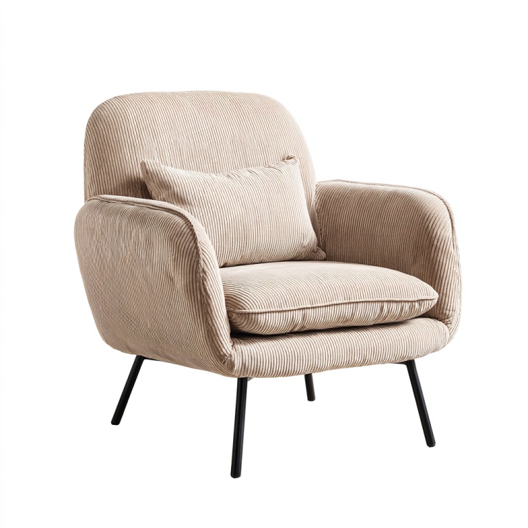 Sillón individual de tela de pana (patas de metal beige)