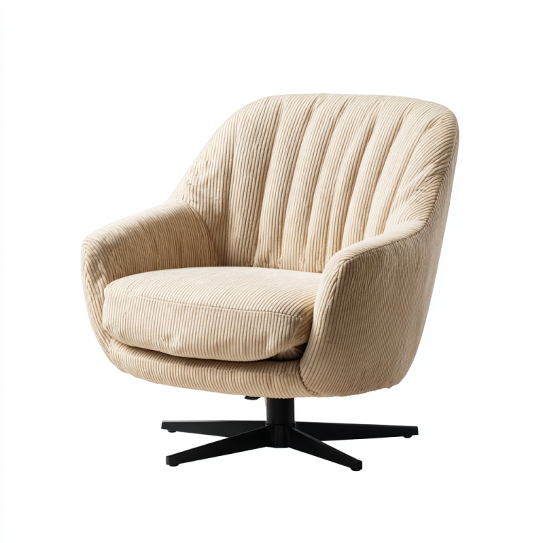 Sillón giratorio de ocio de ante beige, sillón individual de tela