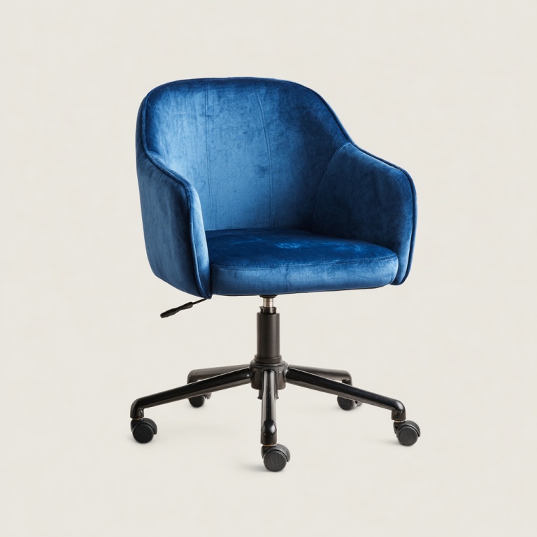 Silla de oficina de terciopelo azul, giratoria, con altura ajustable