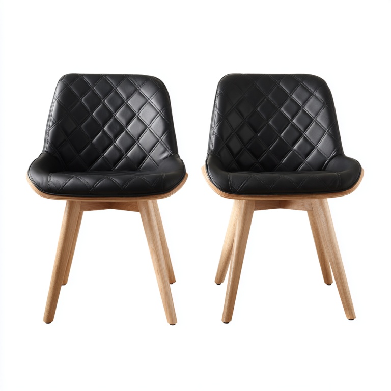 Juego de dos sillas de comedor con patas de madera de cuero negro