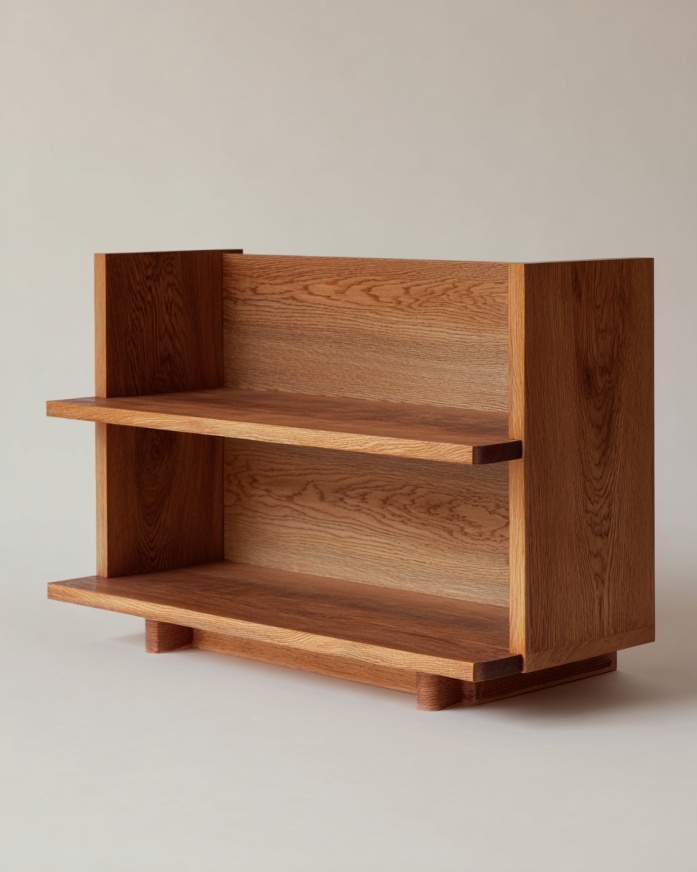 Mesita de noche abierta de doble capa, moderna, estilo tronco, con estante de almacenamiento de dos capas.