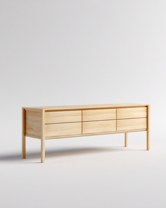 Aparador de seis cajones en color madera, estilo nórdico, mueble de almacenaje.