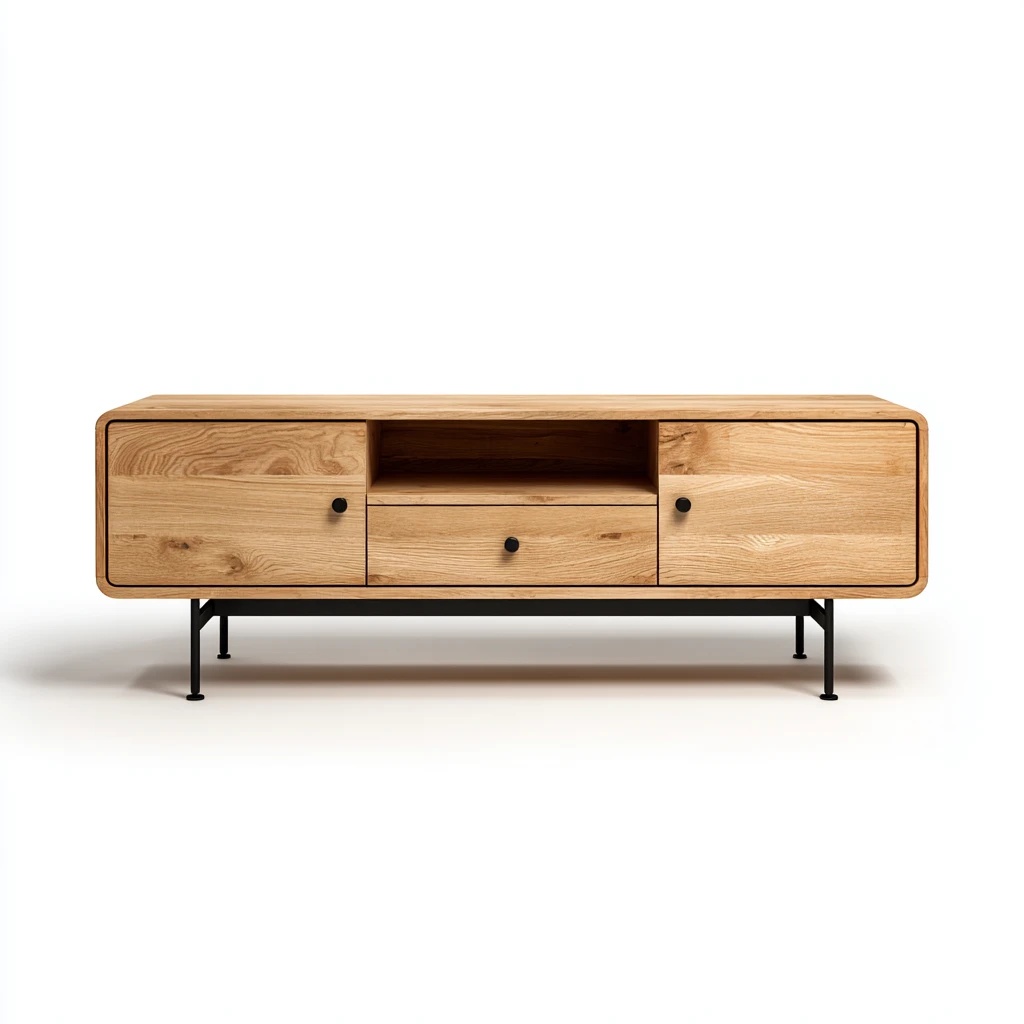 Mueble de TV moderno con base de metal en color madera, mueble de TV con almacenamiento para sala de estar