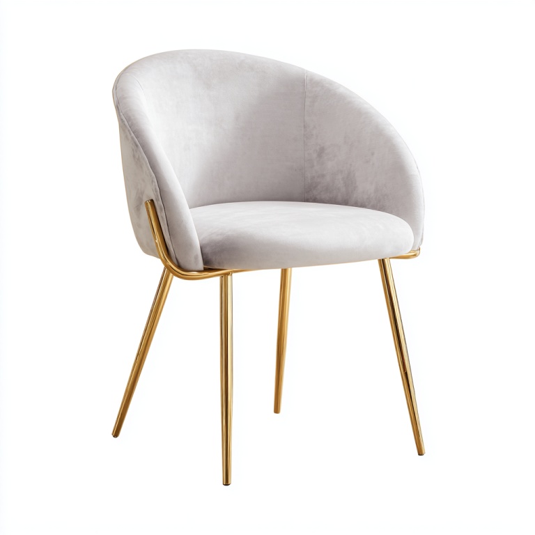 Silla de comedor con pie de metal y terciopelo gris tapizada en estilo minimalista moderno