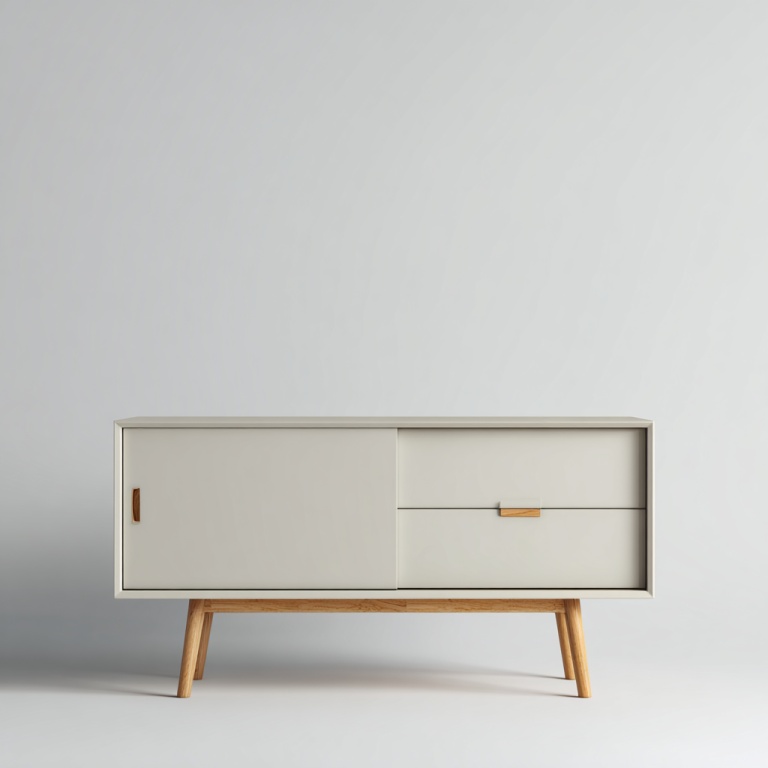 Mueble de TV sencillo de estilo nórdico con diseño de puertas correderas.