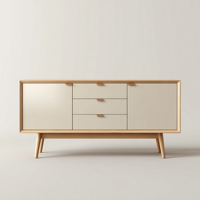 Mueble de TV nórdico sencillo con cajones y diseño de panel de puerta.