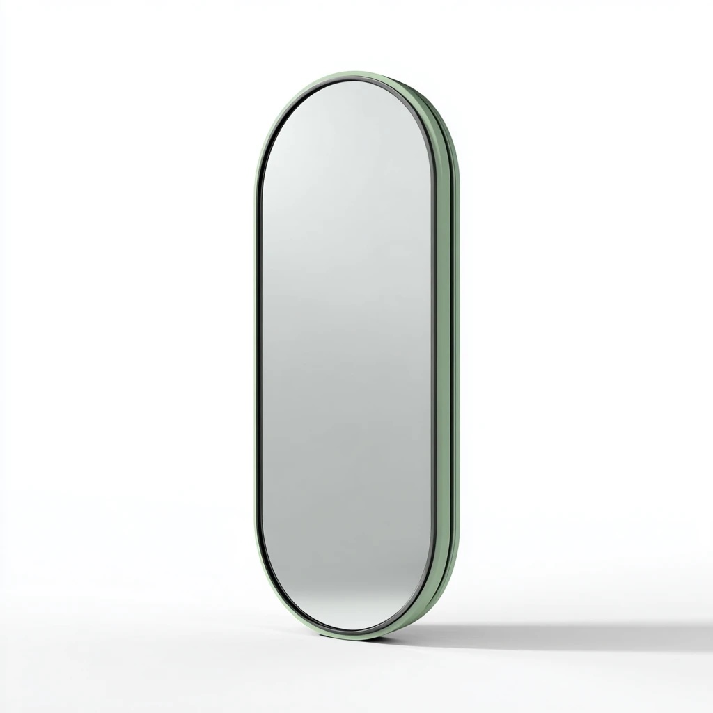 Espejo de pared ovalado largo con marco verde, espejo de entrada y espejo decorativo para baño.