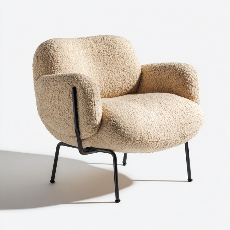 Sillón individual de piel de cordero color blanco crema con patas de metal