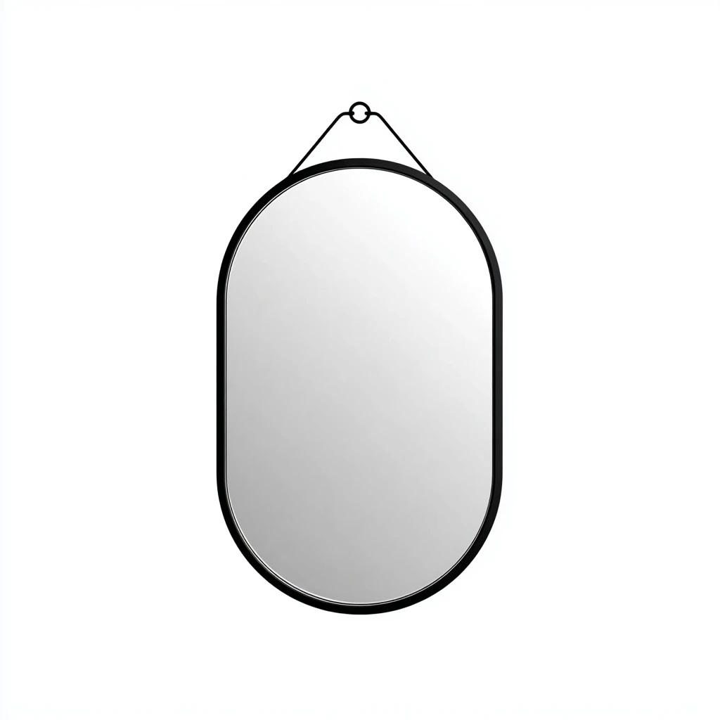 Espejo de pared con gancho ovalado, marco negro, espejo decorativo