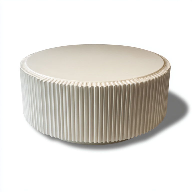 Mesa de centro redonda beige para sala de estar, mesa baja corrugada moderna