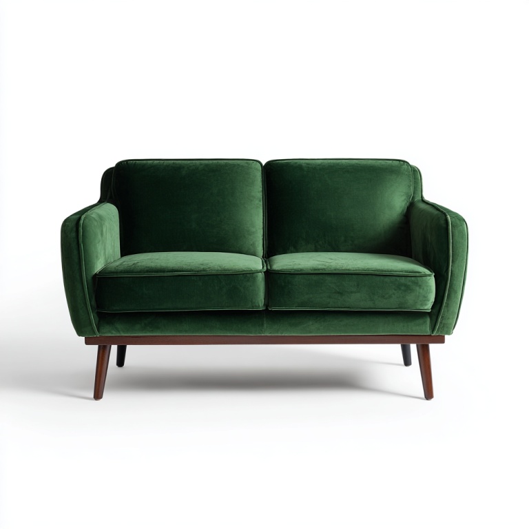 Sofá de dos plazas de terciopelo verde con patas de madera, mueble de sala de estar