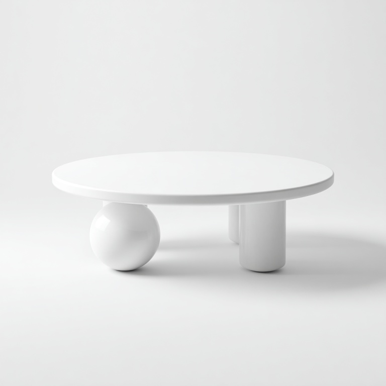 Mesa de centro artística redonda blanca, muebles creativos para sala de estar.