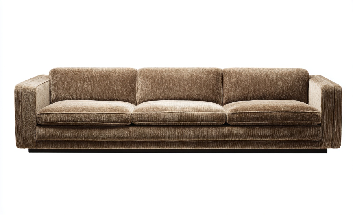 Sofá recto de tres plazas de terciopelo color café, moderno sofá de tela para sala de estar.