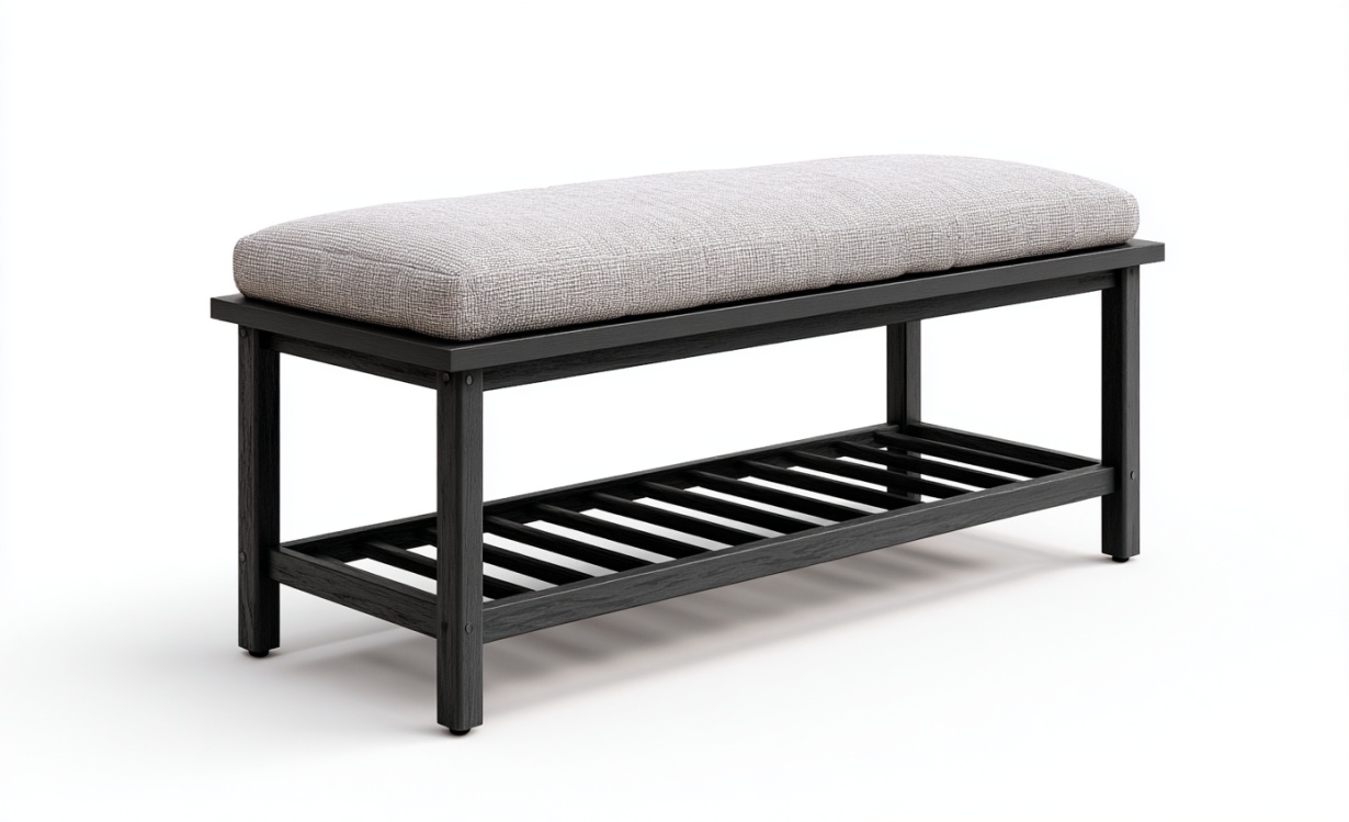 Banco con estructura de madera maciza y cojín con capa de almacenamiento, banco, zapatero