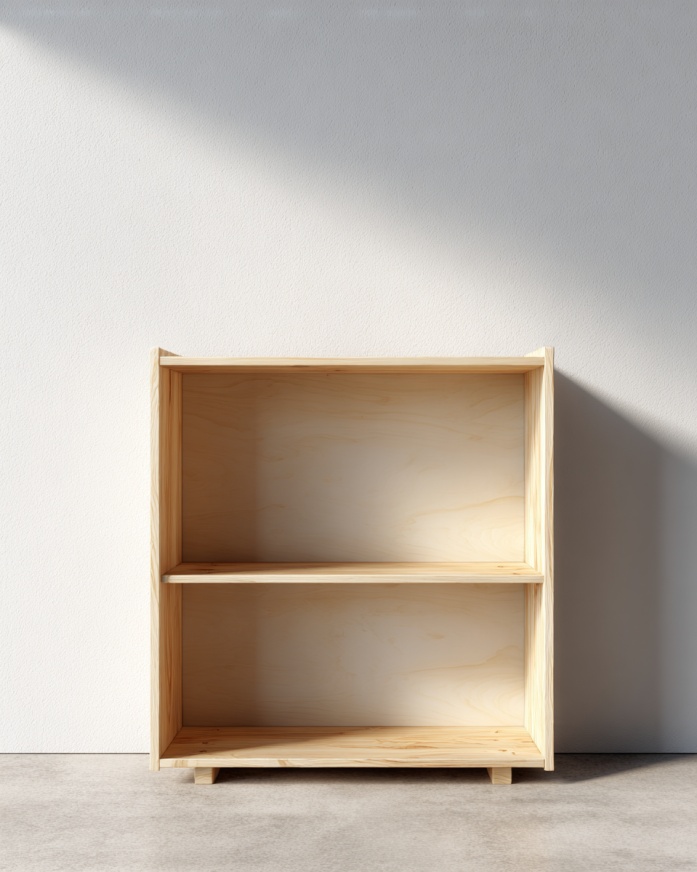 Mesita de noche sencilla abierta de doble capa fabricada en madera de pino.