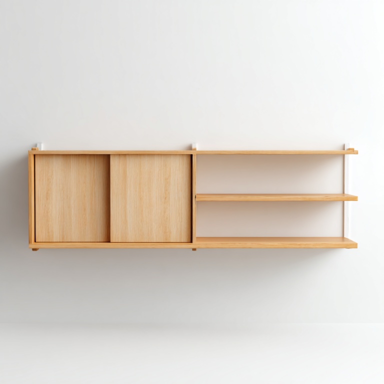 Estantería de pared con puertas corredizas de madera natural
