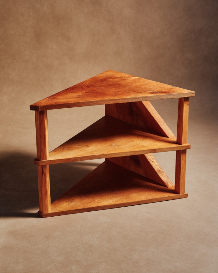 Mesita de noche triangular de madera abierta, mesa de almacenamiento de esquina