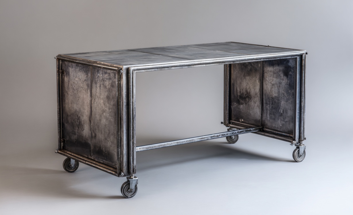 Mesa consola extensible de metal de estilo industrial con ruedas