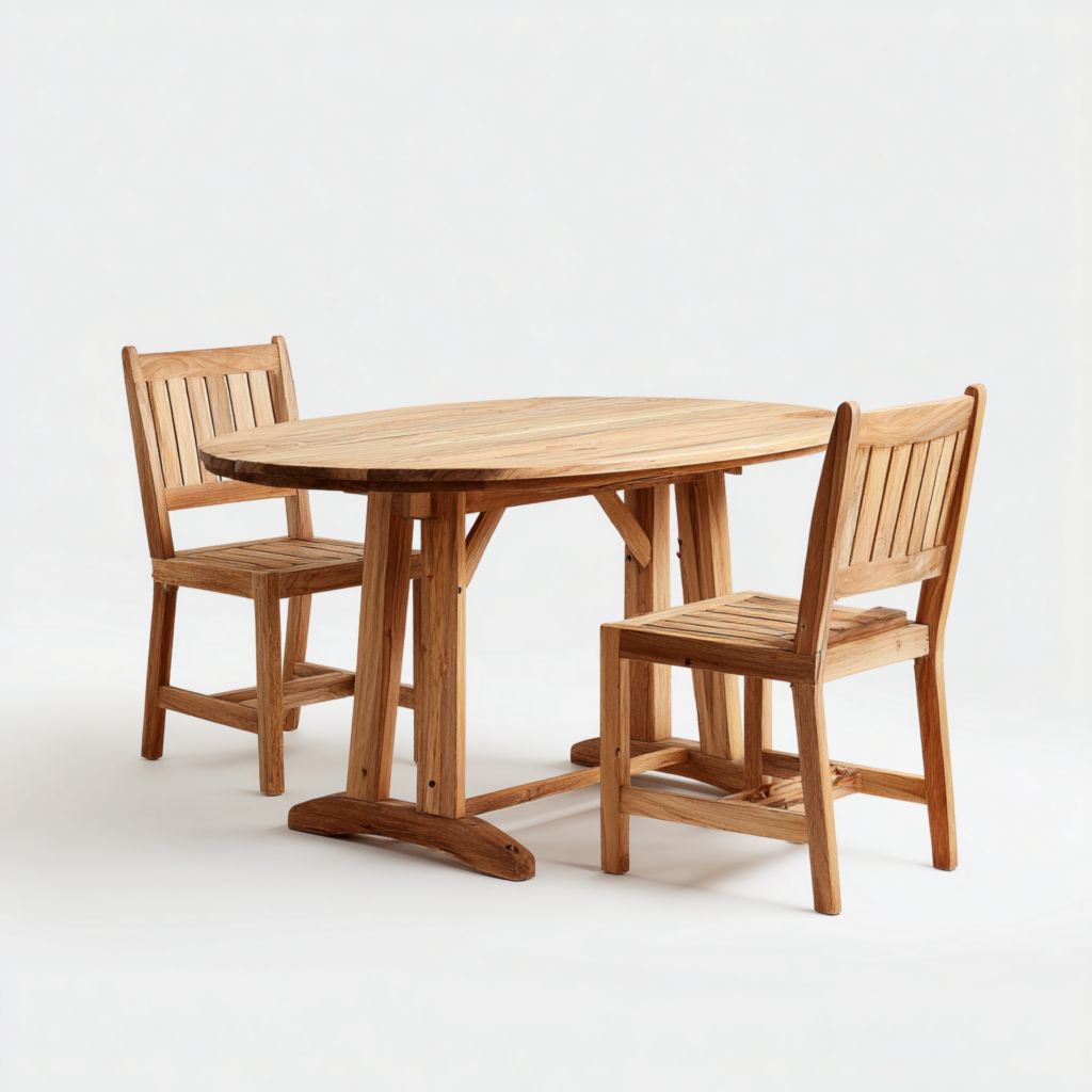 Juego de mesa redonda de madera con 2 sillas, diseño moderno para exteriores