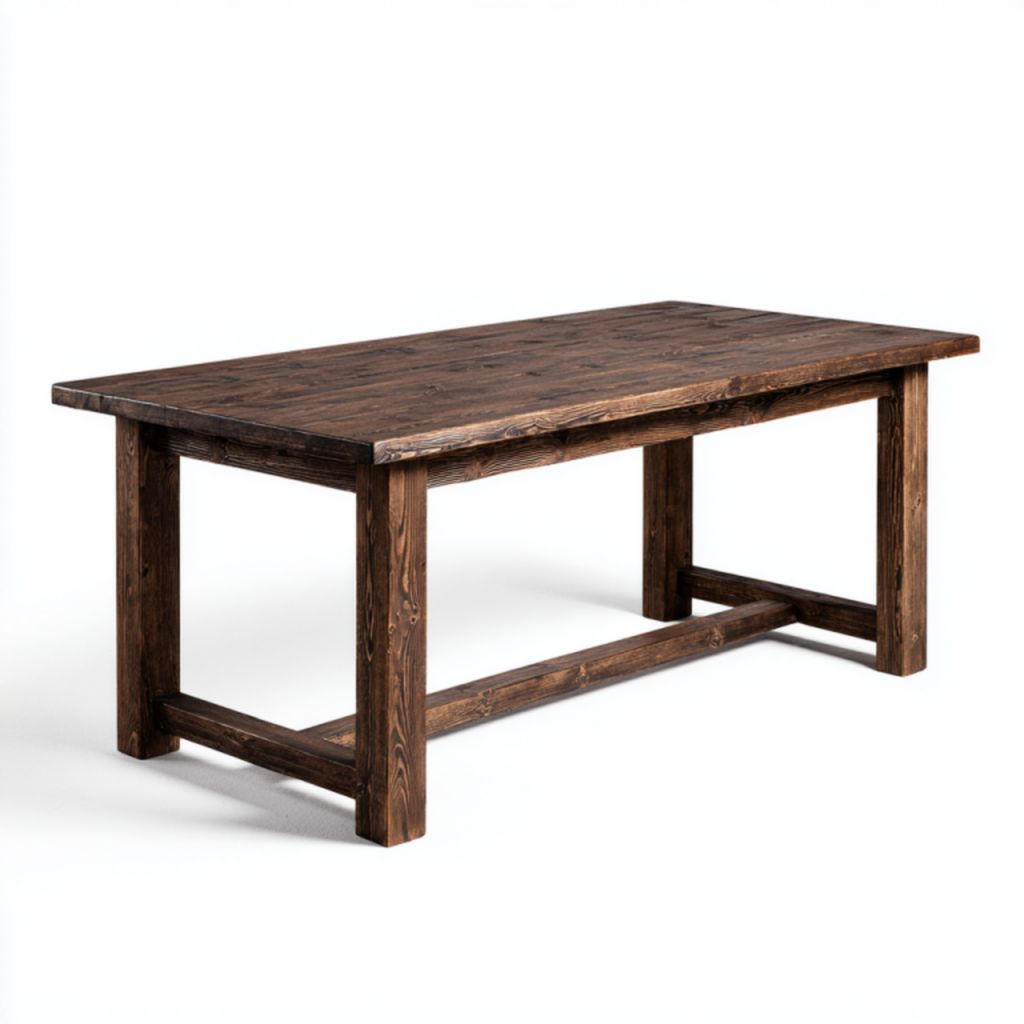 Mesa de comedor rectangular de madera maciza en color marrón oscuro