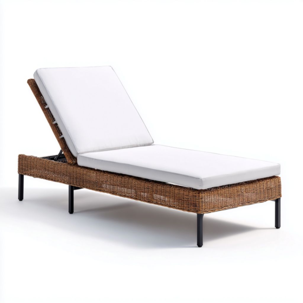 Tumbona de ratán sintético para exterior con cojín blanco