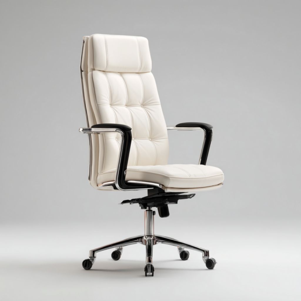 Sillón de oficina giratorio alto respaldo en piel sintética color marfil