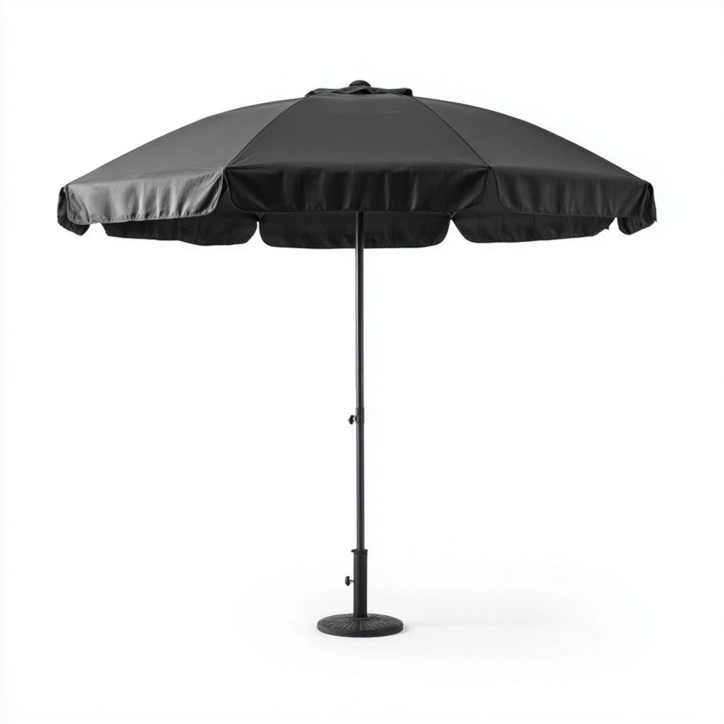 Sombrilla Circular para Patio Negra, Estructura de Aluminio, Base de Plástico, 2 Años de Garantía