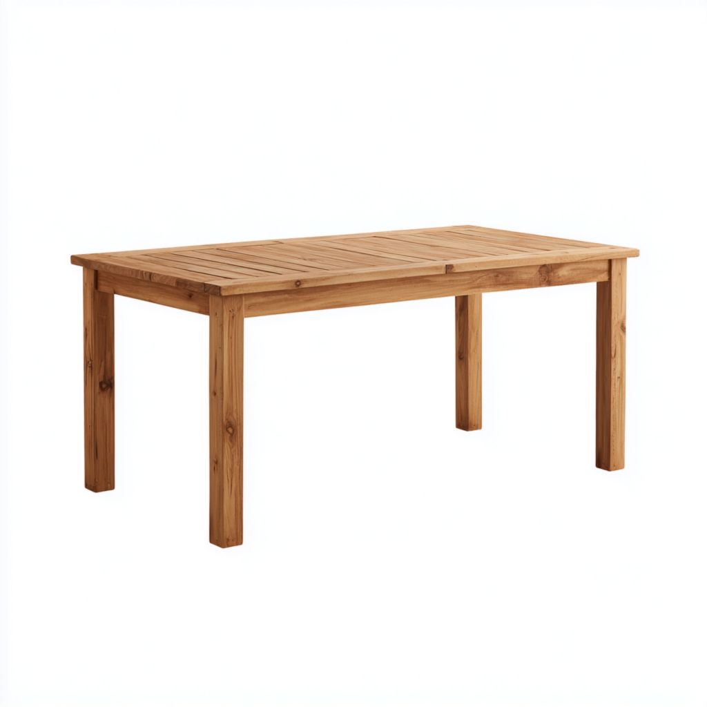 Mesa rectangular exterior de madera resistente, diseño clásico para reuniones familiares