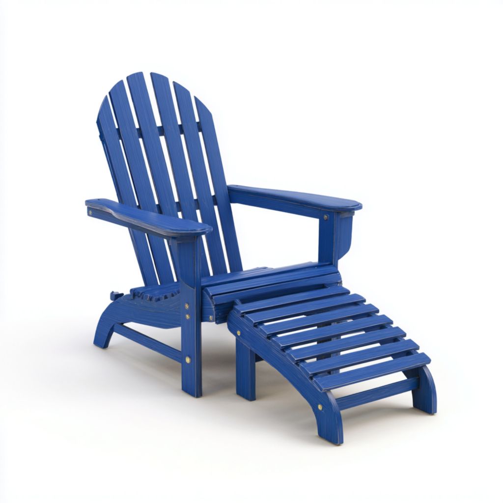 Silla reclinable exterior de madera color azul con reposapiés ajustable