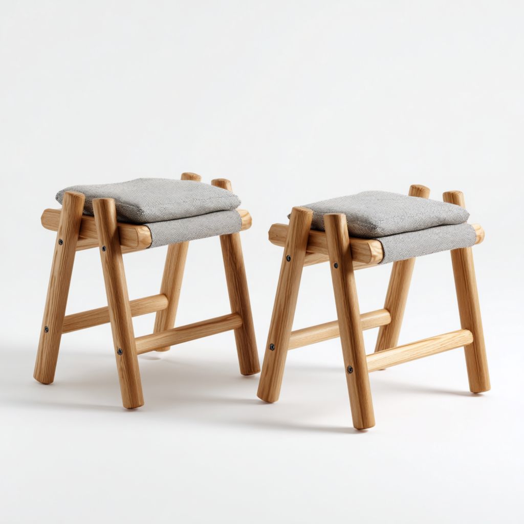 Juego de 2 taburetes bajos de madera para exterior con cojín gris