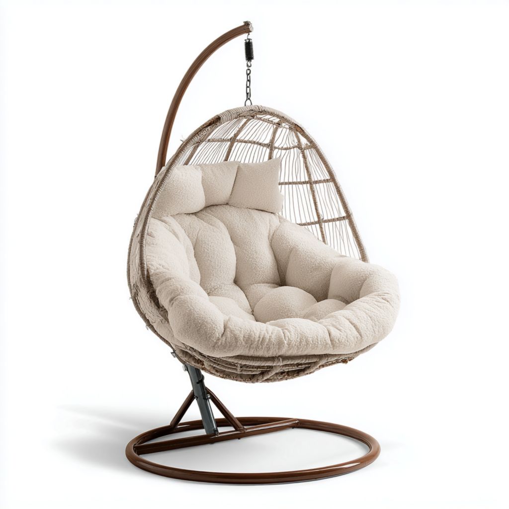 Silla Colgante Moderna con Cojines Beige, Diseño Contemporáneo, Ideal para Interiores