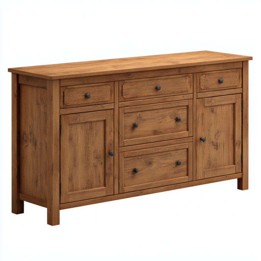 Aparador color roble rústico con 2 puertas y 5 cajones