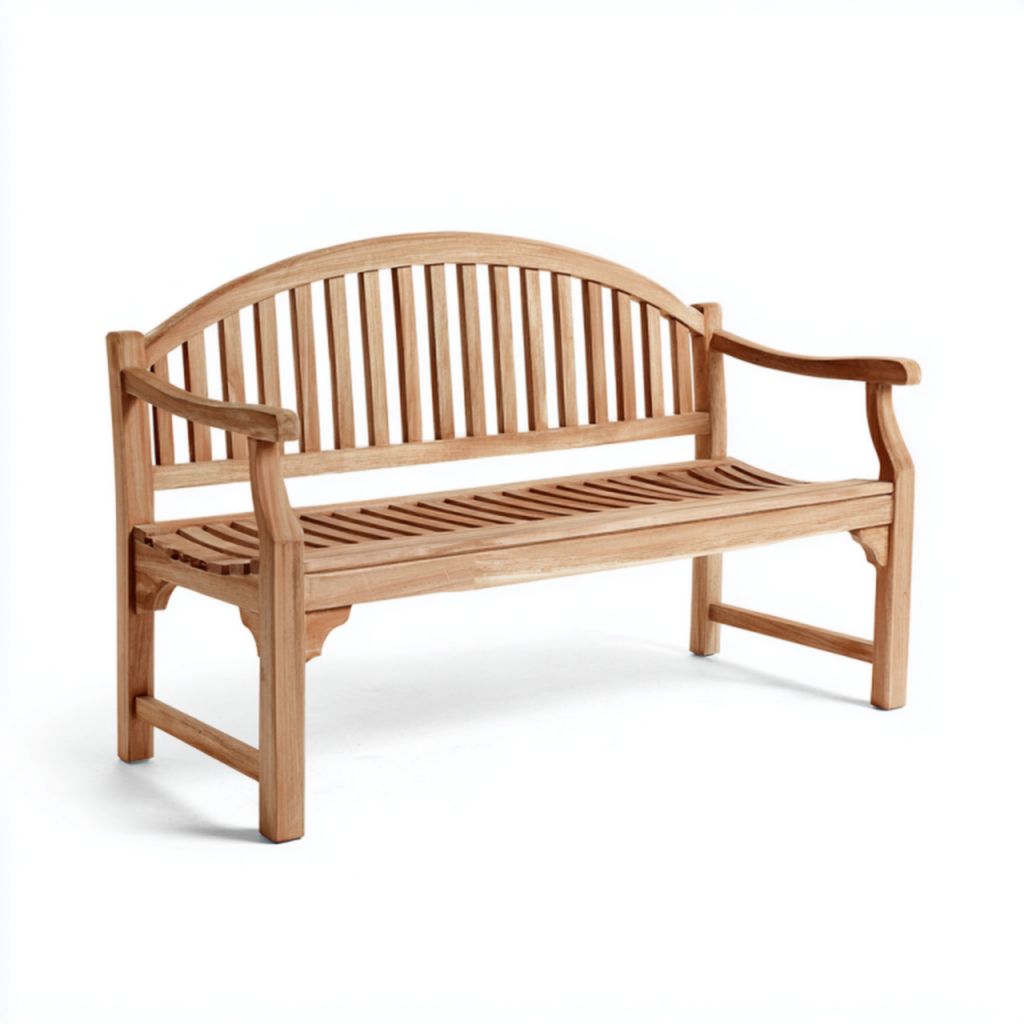 Banco de jardín de madera maciza, 3 plazas, respaldo arqueado y reposabrazos