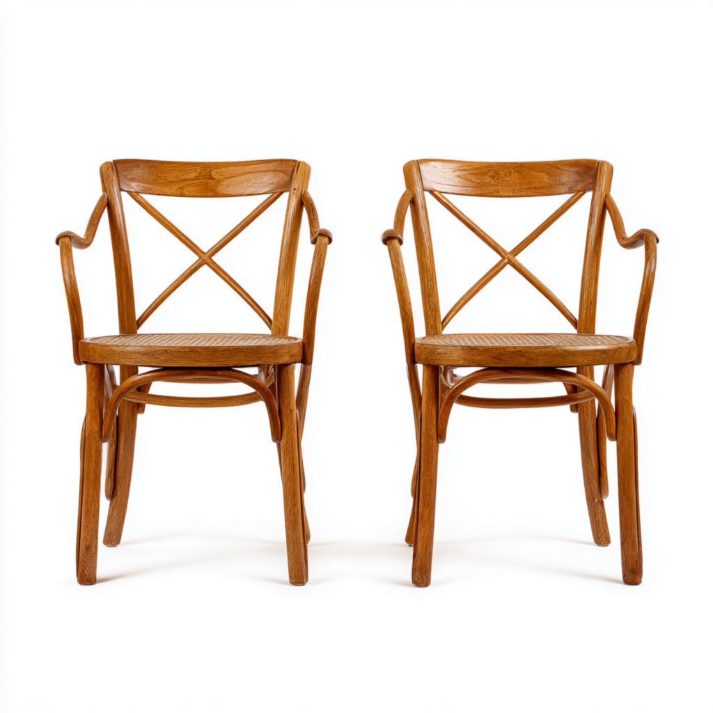 Juego de 2 sillas con respaldo de ratán, estructura de madera, diseño vintage