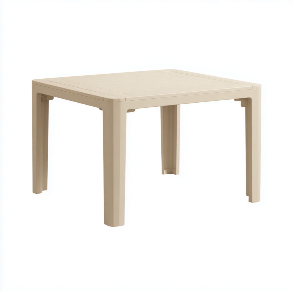 Mesa cuadrada de plástico para exterior, diseño simple, fácil de limpiar