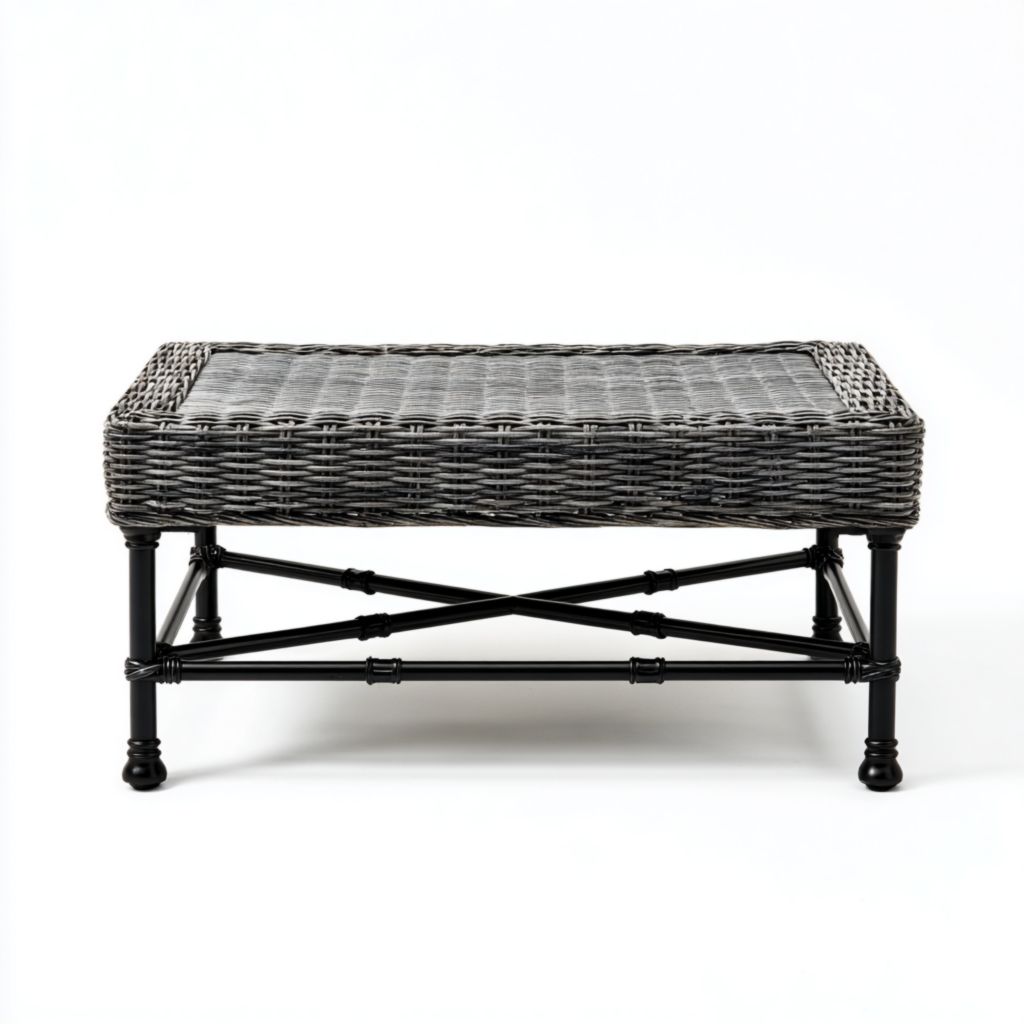 Taburete de jardín de ratán - Banco de metal gris oscuro