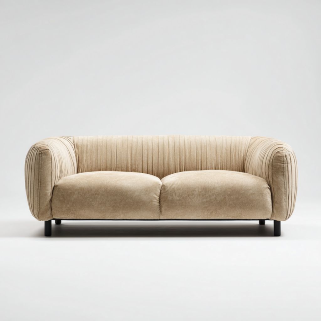 Sofá de 2 plazas beige de terciopelo con patas metálicas