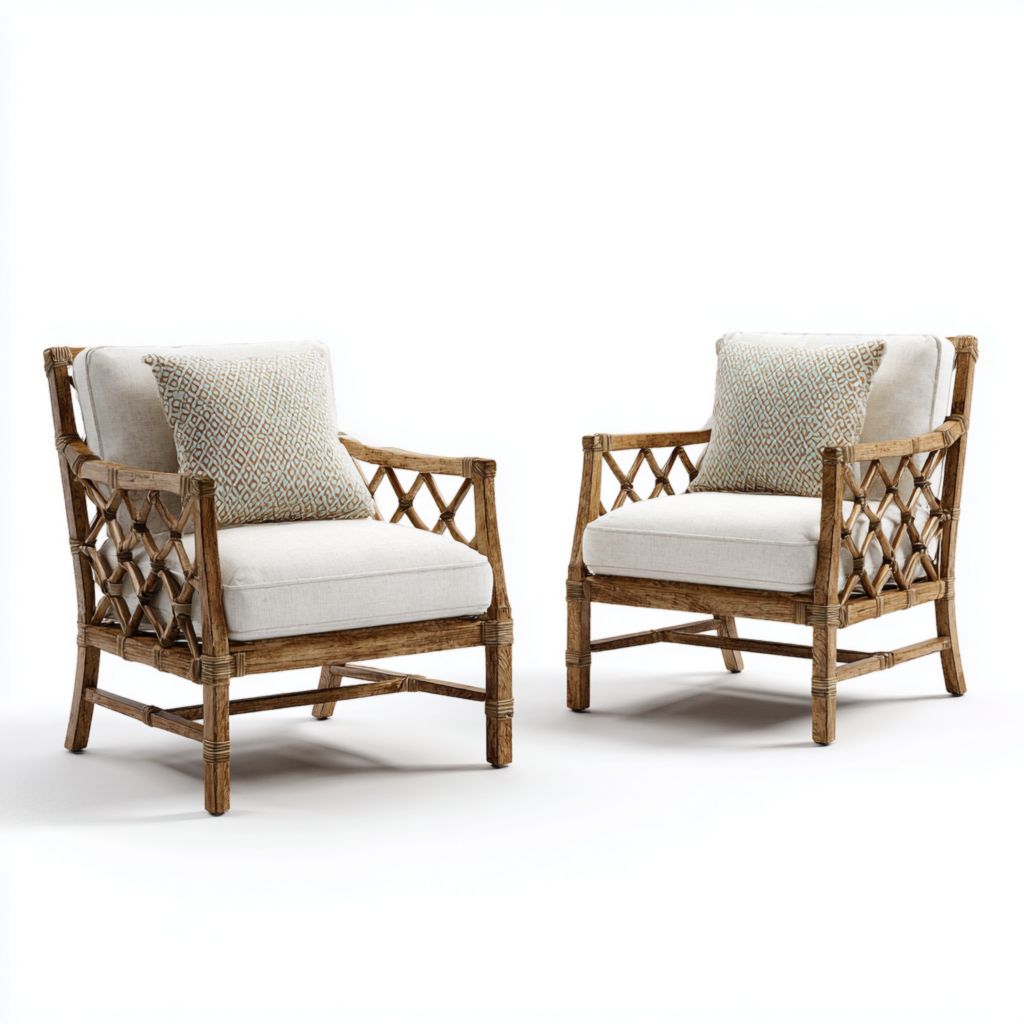 Sillas de Exterior de Ratán con Cojines (Juego de 2), Estructura de Madera, 2 Años de Garantía