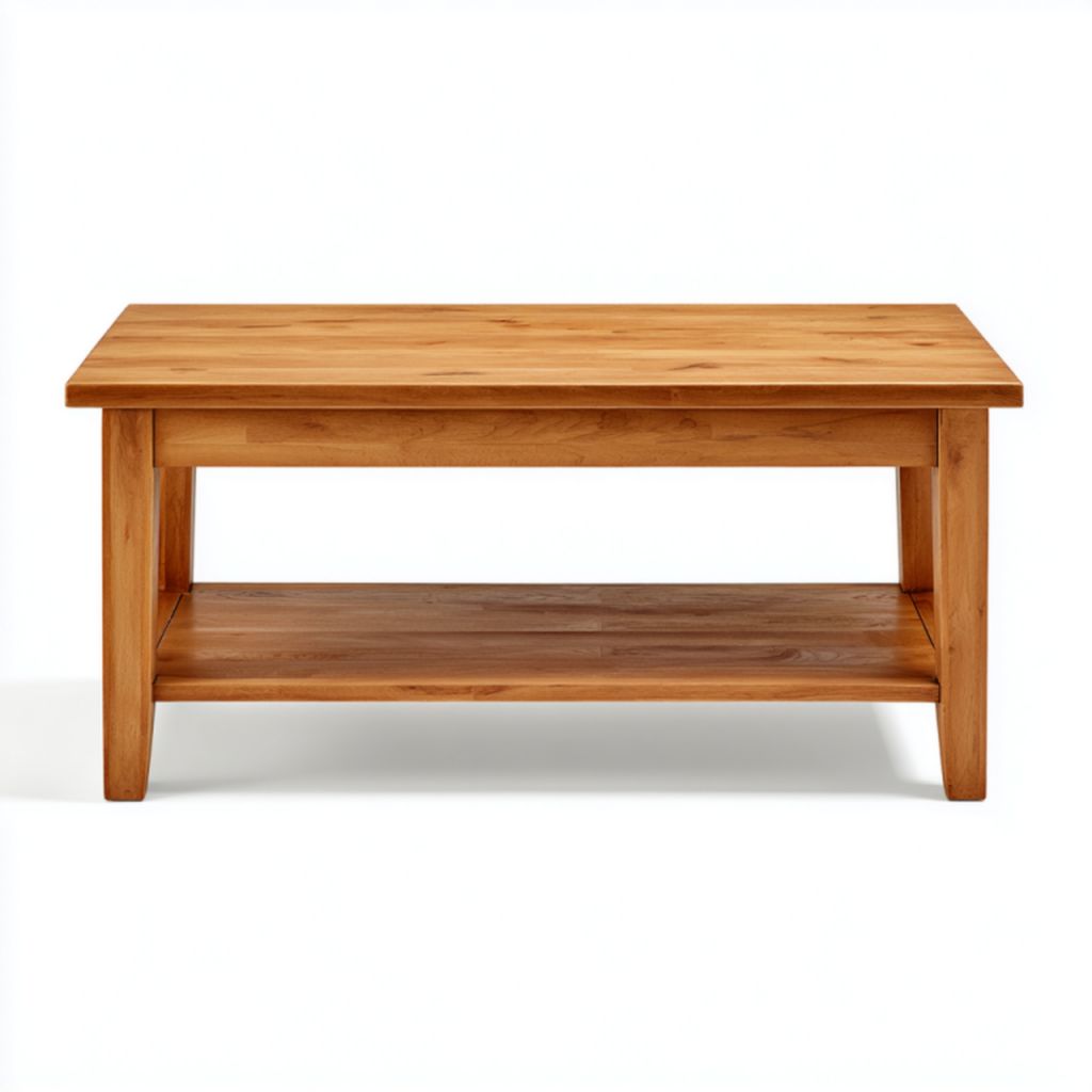 Mesa de centro rectangular de madera color roble con estante inferior