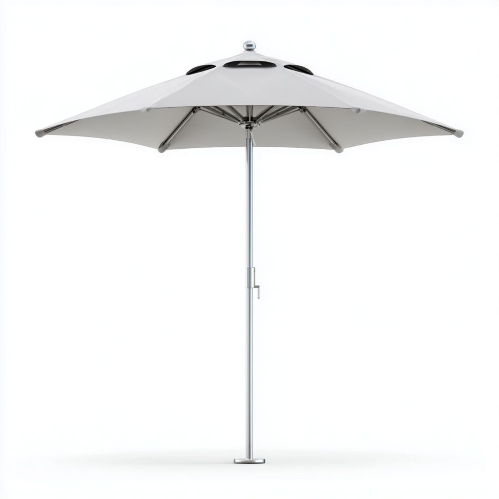 Sombrilla de Patio Beige, Estructura de Aluminio, Base Plástica Redonda, 2 Años de Garantía