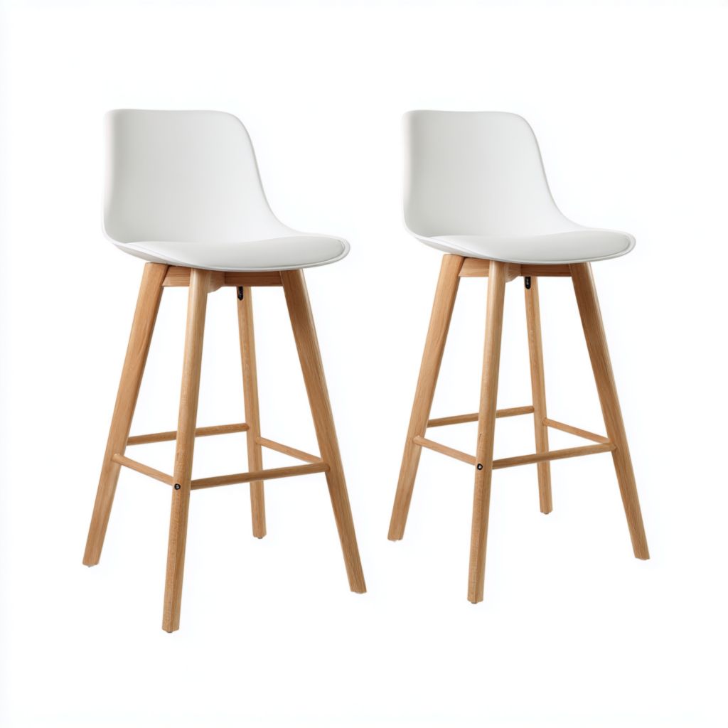 Juego de 2 taburetes nórdicos altos en blanco con patas de madera natural