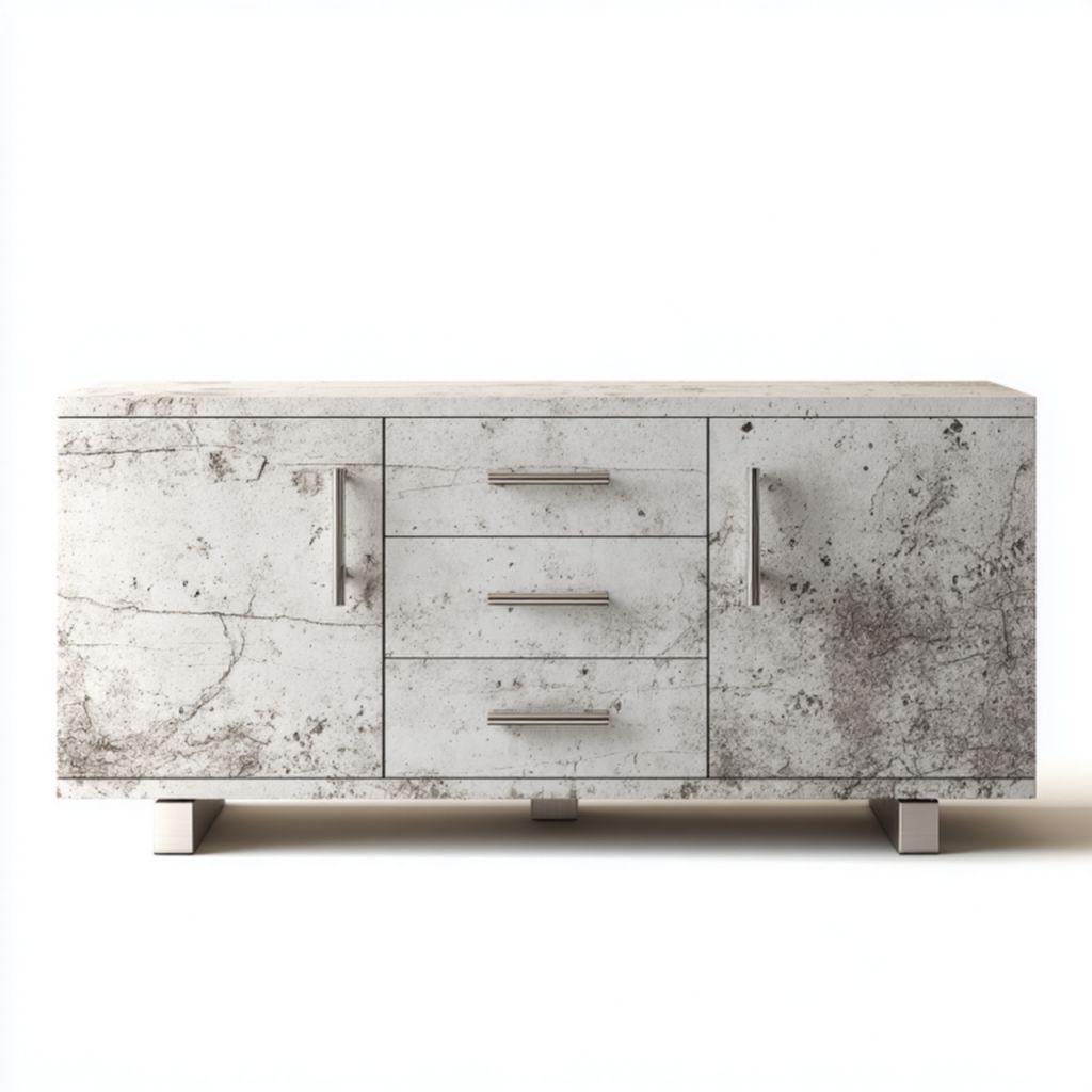 Aparador con acabado efecto cemento gris con 2 puertas y 3 cajones